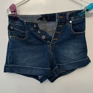 Volcom Denim Shorts Women Size 25 Blue Cuffed Hem Button Fly Mid Rise Jean Short